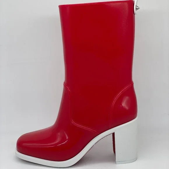Christian Louboutin LOUBIRAIN 70 PVC Rubber Rain Rainboots Block Heel Boots - Picture 1 of 11